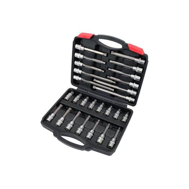 Набір головок торцевих з насадками SPLINE YATO до квадрату 1/2", M5-М16, l= 55-200 мм, 26 елементів., фото , зображення 4 | SNABZHENIE.com.ua