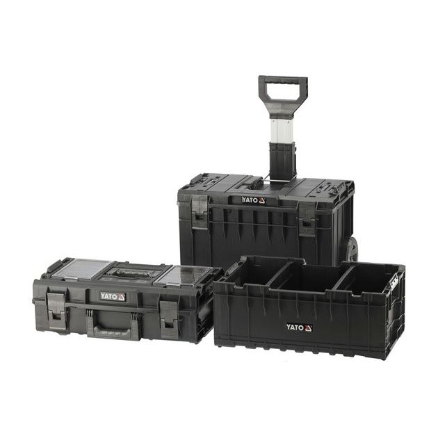 Ящик для інструментів 3 секції, 2 органайзери YATO на 2-х колесах 585х425х810 мм, висувна ручка, фото , зображення 13 | SNABZHENIE.com.ua