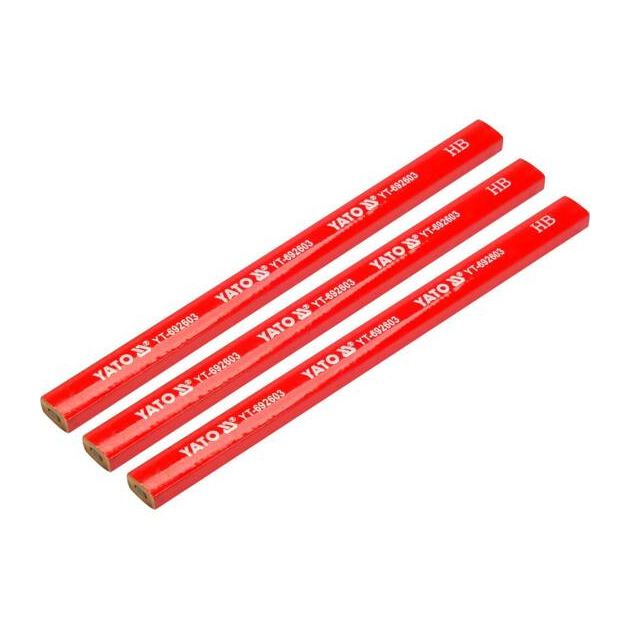 Столярные карандаши YATO HB, 3 шт., 175x5x2 мм, в красной оболочке., фото , изображение 3 | SNABZHENIE.com.ua
