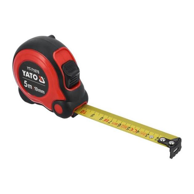 Рулетка YATO 5 м x 19 мм, стальная лента, нейлоновое покрытие, двойная блокировка, фото , изображение 5 | SNABZHENIE.com.ua