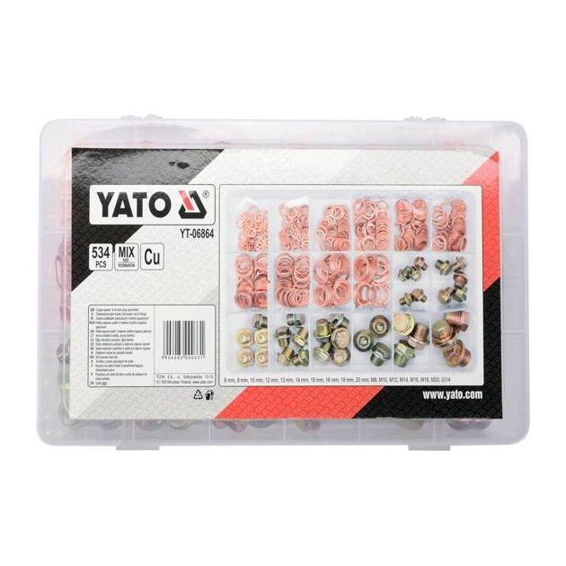 Шайби 6-20 мм та заглушки М8-М20, G 1/4 мідні YATO в пластиковій коробці наб. 534 шт (YT-06864), фото , зображення 3 | SNABZHENIE.com.ua Шайби 6-20 мм та заглушки М8-М20, G 1/4 мідні YATO в пластиковій коробці наб. 534 шт (YT-06864), фото , зображення 3 | SNABZHENIE.com.ua