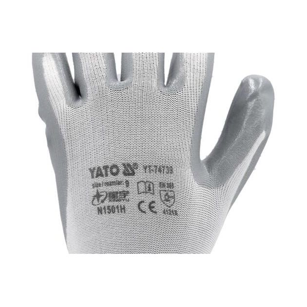 Перчатки рабочие оливковые из нейлона и нитрила YATO, размер 9, фото , изображение 9 | SNABZHENIE.com.ua