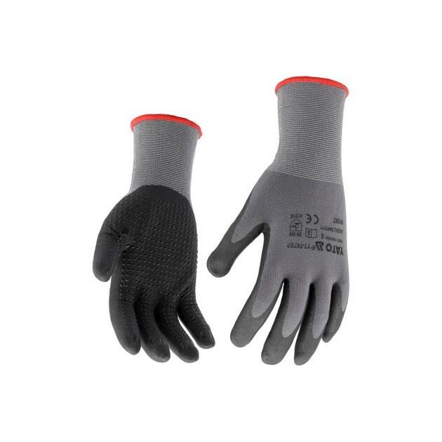 Рукавицы YATO нейлоновые, вспененный нитрил, размер 9, черно-серые, фото , изображение 3 | SNABZHENIE.com.ua