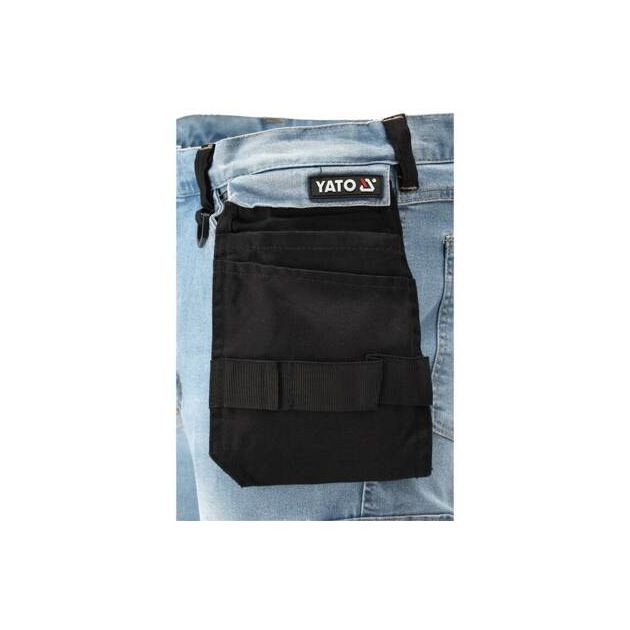Штани робочі джинсові стрейч YATO, розмір XL, 98-106 см, ріст 188-196 см, голубі, 17 кишень, 71% бавовна, 25% поліестер., фото , зображення 12 | SNABZHENIE.com.ua