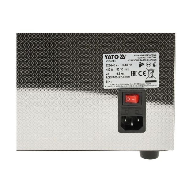 Ультразвукова мийка YATO 50x33x29 см, 22 л, 480 Вт, 230 В, 0-80ºС, фото , изображение 12 | SNABZHENIE.com.ua