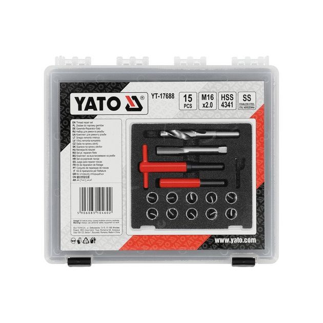 Комплект инструментов для ремонта резьбы YATO М16 х 2.0 мм, 15 шт., фото , изображение 4 | SNABZHENIE.com.ua
