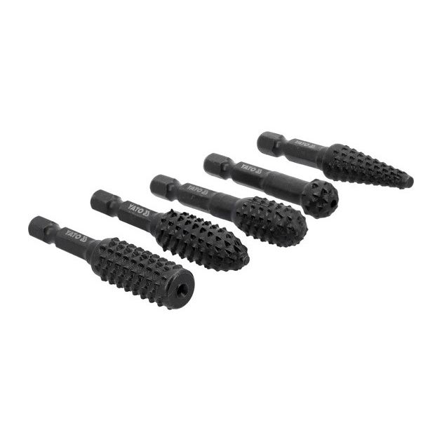 Набор фрез рашпильных по дереву YATO, 5 шт., Ø 12 мм, 1/4" шпиндель, фото , изображение 2 | SNABZHENIE.com.ua