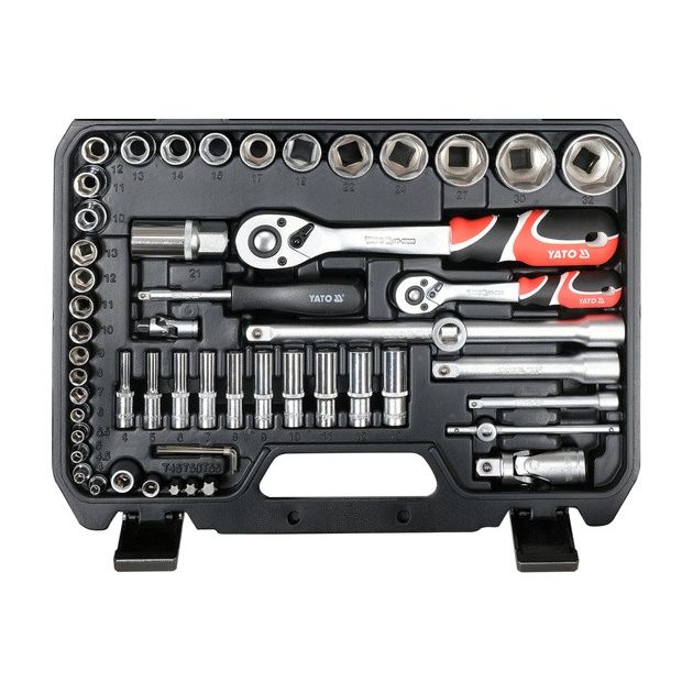 Набор торцевых головок YATO 1/4" и 1/2" с трещоткой, 93 предмета, фото , изображение 2 | SNABZHENIE.com.ua