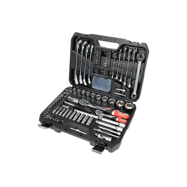 Набор торцевых головок YATO 1/4" и 1/2" с трещоткой, 93 предмета, фото , изображение 4 | SNABZHENIE.com.ua