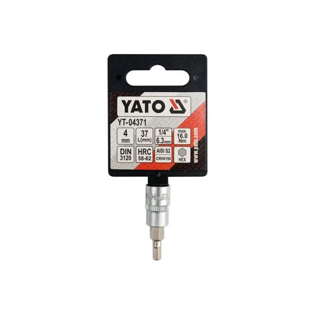 Головка торцевая 1/4" YATO с насадкой HEX M4, 37 мм (YT-04371), фото , изображение 5 | SNABZHENIE.com.ua