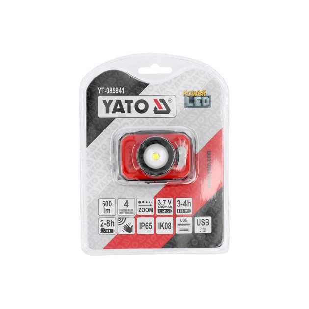 Налобный фонарь YATO, диодный, 3 режима, питание Li-Po 3,7 В, 1,2 Ач, фото , изображение 16 | SNABZHENIE.com.ua