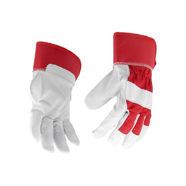 Рабочие перчатки бело-красные YATO: хлопок + козья кожа, размер 10, фото , изображение 2 | SNABZHENIE.com.ua