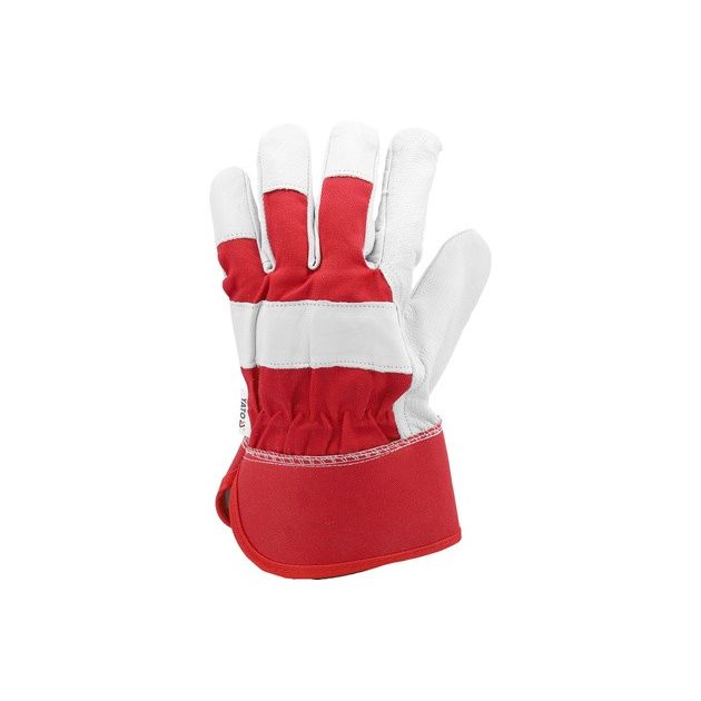 Рабочие перчатки бело-красные YATO: хлопок + козья кожа, размер 10, фото , изображение 3 | SNABZHENIE.com.ua