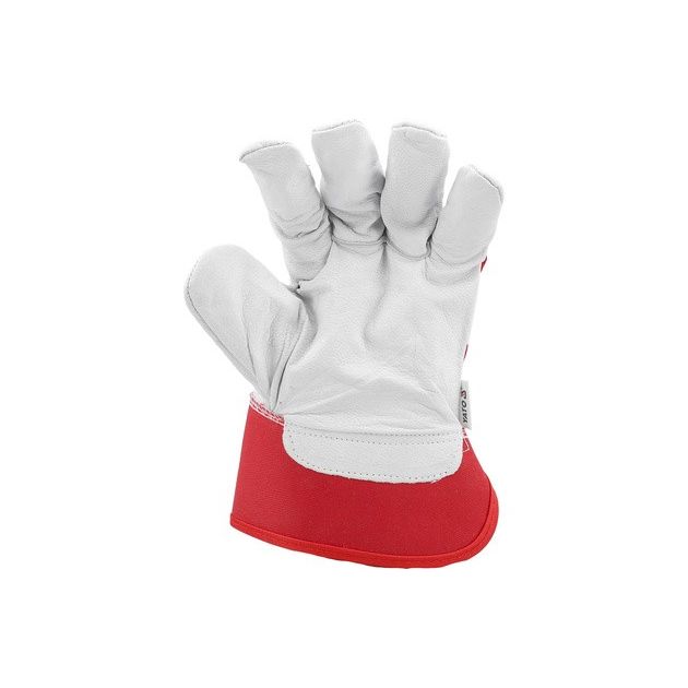 Рабочие перчатки бело-красные YATO: хлопок + козья кожа, размер 10, фото , изображение 4 | SNABZHENIE.com.ua