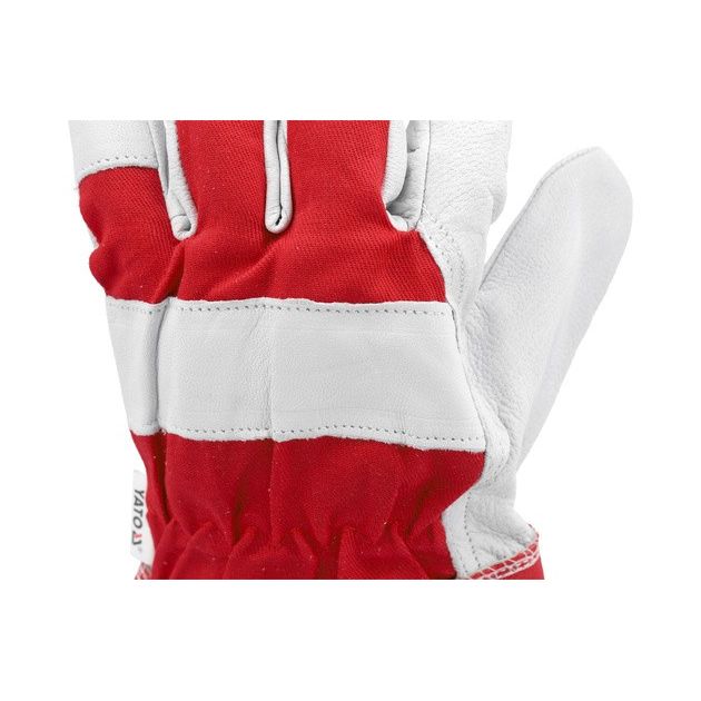 Рабочие перчатки бело-красные YATO: хлопок + козья кожа, размер 10, фото , изображение 5 | SNABZHENIE.com.ua