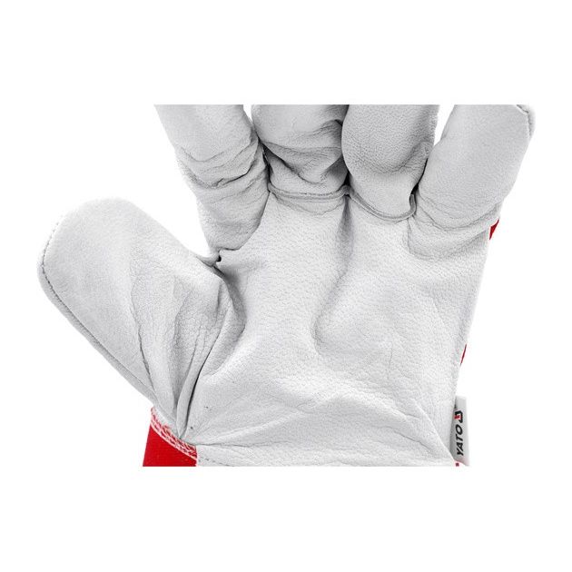 Рабочие перчатки бело-красные YATO: хлопок + козья кожа, размер 10, фото , изображение 6 | SNABZHENIE.com.ua