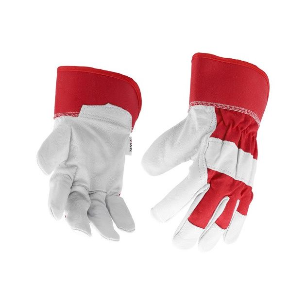 Рабочие перчатки бело-красные YATO: хлопок + козья кожа, размер 9, фото , изображение 2 | SNABZHENIE.com.ua