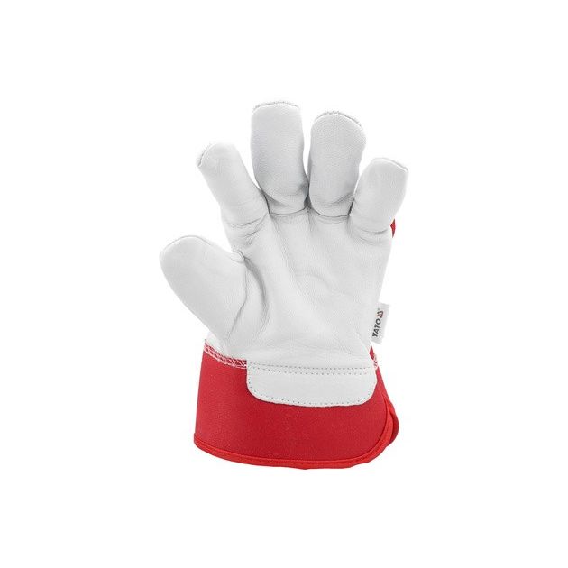 Рабочие перчатки бело-красные YATO: хлопок + козья кожа, размер 9, фото , изображение 4 | SNABZHENIE.com.ua