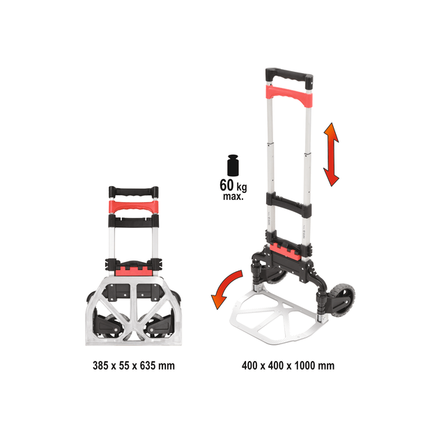 Складной двухколесный візок YATO, макс. навантаження 60 кг, 40x40x100 см, фото , изображение 2 | SNABZHENIE.com.ua