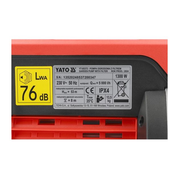 Насосная станция YATO: 1300 Вт, 5000 л/ч, глубина 8м, высота 53м, фото , изображение 11 | SNABZHENIE.com.ua