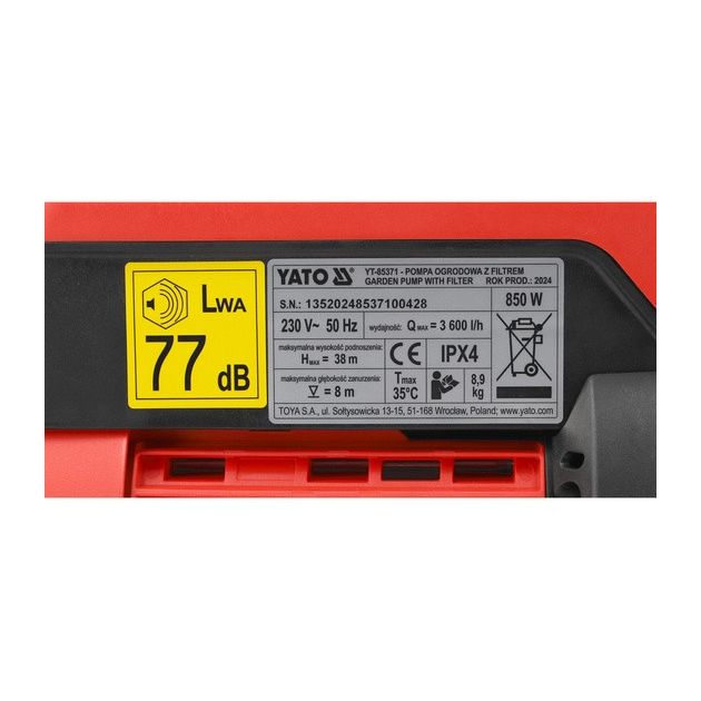 Насосная станция YATO, 850 Вт, 3600 л/ч, глубина 8м, высота 38м, фото , изображение 11 | SNABZHENIE.com.ua