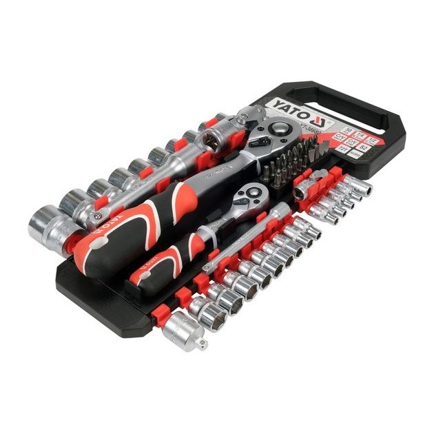 Набор головок торцевых и вкруток YATO, 51 шт, 1/4 и 1/2, 2 трещотки, фото , изображение 2 | SNABZHENIE.com.ua