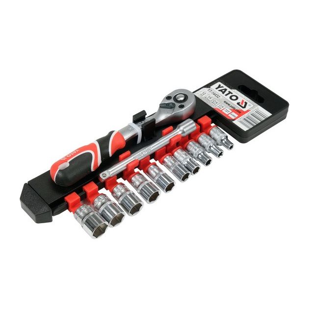 Набор торцевых головок YATO Cr-Van 1/4" с трещоткой, 12 шт, фото , изображение 2 | SNABZHENIE.com.ua