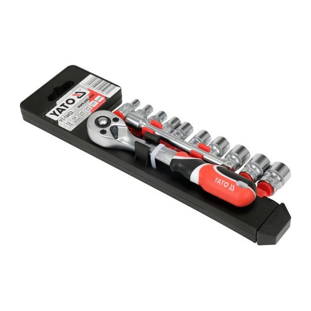 Набор торцевых головок YATO Cr-Van 1/4" с трещоткой, 12 шт, фото , изображение 3 | SNABZHENIE.com.ua