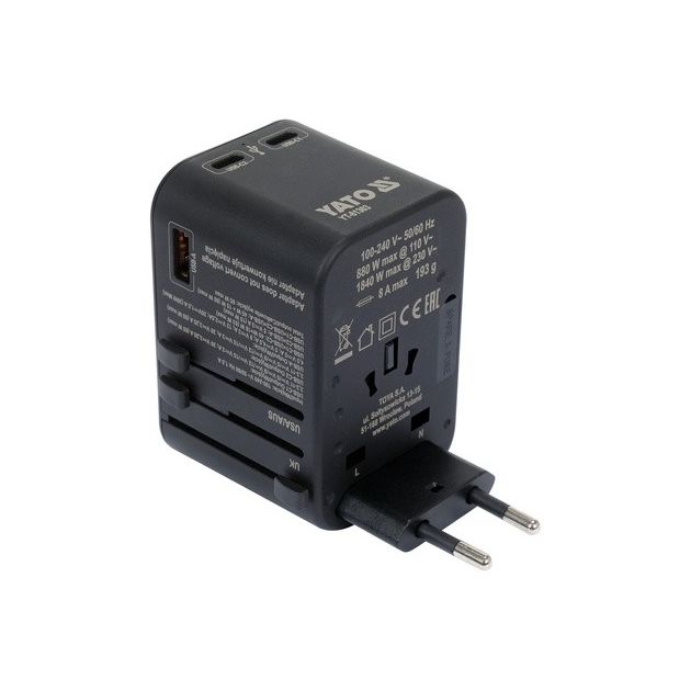 Адаптер-розетка YATO 110-240 В, 8А, універсальні гнізда і вилки, фото , изображение 12 | SNABZHENIE.com.ua
