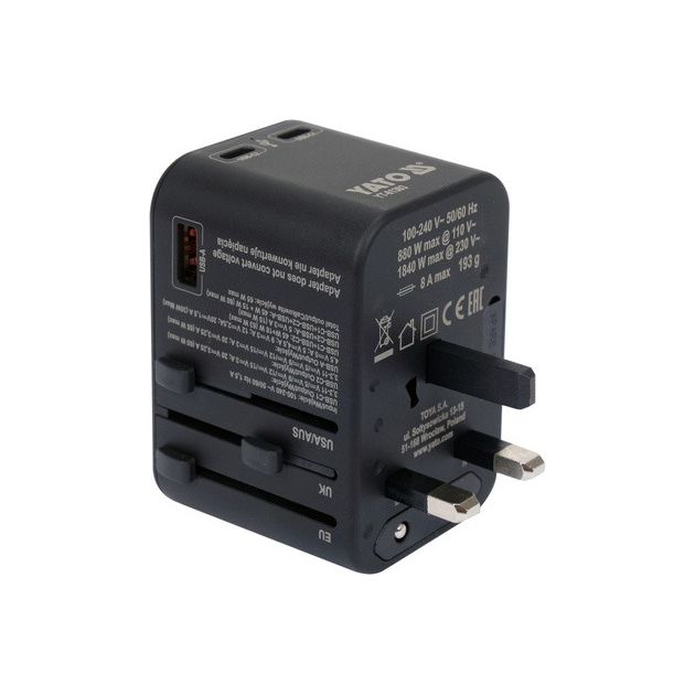 Адаптер-розетка YATO 110-240 В, 8А, універсальні гнізда і вилки, фото , изображение 13 | SNABZHENIE.com.ua