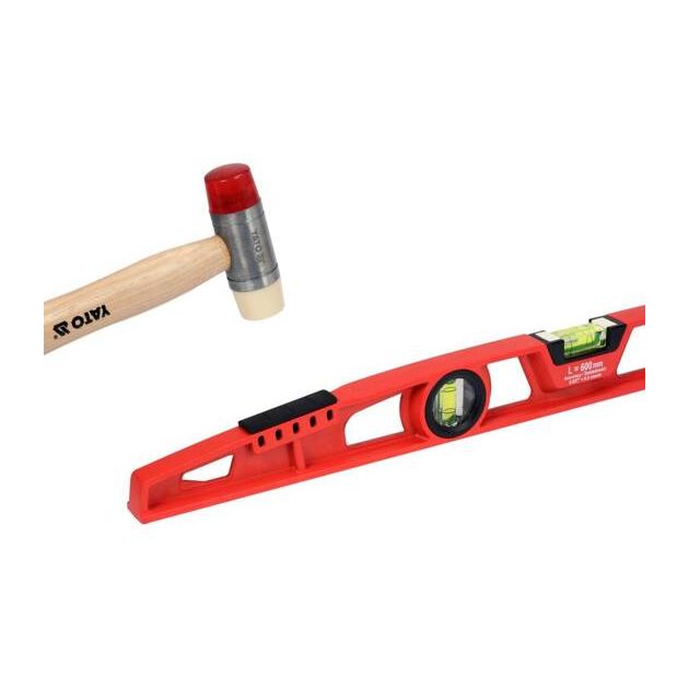 Рівень з алюмінієвим корпусом для викладання плитки YATO 600 мм, 2 капсули, 4 магніти, фото , зображення 9 | SNABZHENIE.com.ua