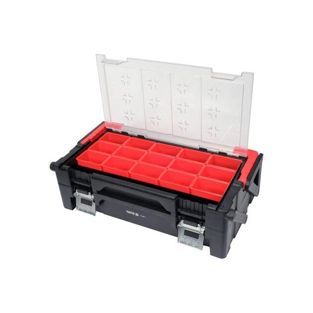 Ящик пластиковый складной YATO с 21 ячейкой, 560x305x165 мм, фото , изображение 9 | SNABZHENIE.com.ua
