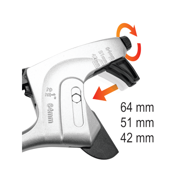 Труборіз YATO для ПВХ, ПУ, ПЕ, ПП труб Ø 42, 51, 64 мм, алюмінієвий корпус, фото , зображення 9 | SNABZHENIE.com.ua