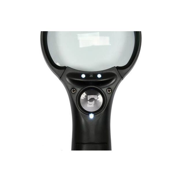 Лупа ручная с подсветкой, 2 линзы 3x/45x, ABS-пластик, 192x82x28мм, фото , изображение 5 | SNABZHENIE.com.ua