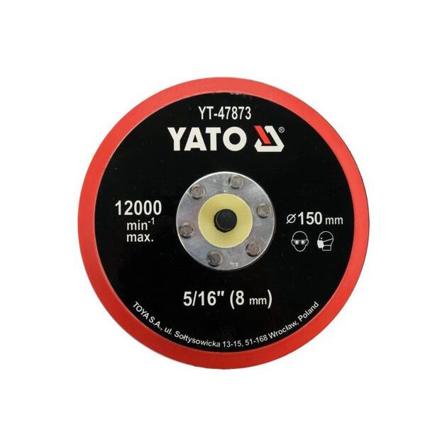 Крепёжный диск с липучкой для полировки YATO Ø150мм с шпинделем Ø5/16 (8мм), фото , изображение 3 | SNABZHENIE.com.ua