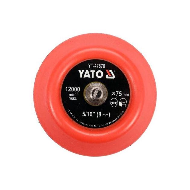 Крепежный диск с липучкой для полировки YATO Ø= 75 мм, шпиндель Ø= 5/16 (8 мм), фото , изображение 3 | SNABZHENIE.com.ua