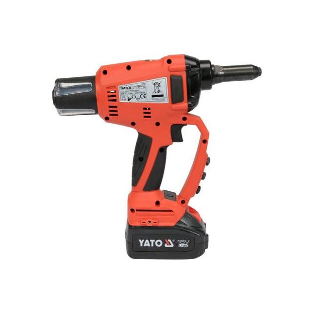 Заклепочник аккумуляторный безщеточный YATO Li-Ion 18 В 20 kN для заклепок 2,4-5,0 мм, фото , изображение 3 | SNABZHENIE.com.ua