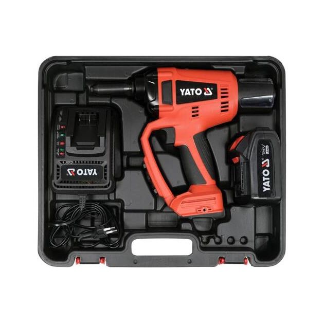 Заклепочник аккумуляторный безщеточный YATO Li-Ion 18 В 20 kN для заклепок 2,4-5,0 мм, фото , изображение 6 | SNABZHENIE.com.ua