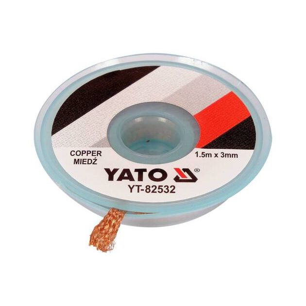 Плетеная медная лента для удаления припоя YATO, 1,5 м, 3 мм в катушке, фото , изображение 3 | SNABZHENIE.com.ua