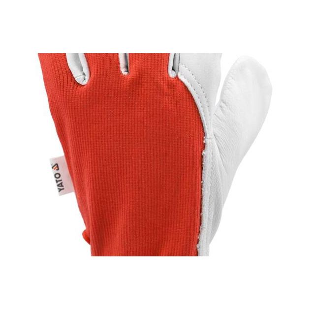 Рабочие перчатки YATO бело-красные, хлопок+кожа, размер 8, фото , изображение 7 | SNABZHENIE.com.ua