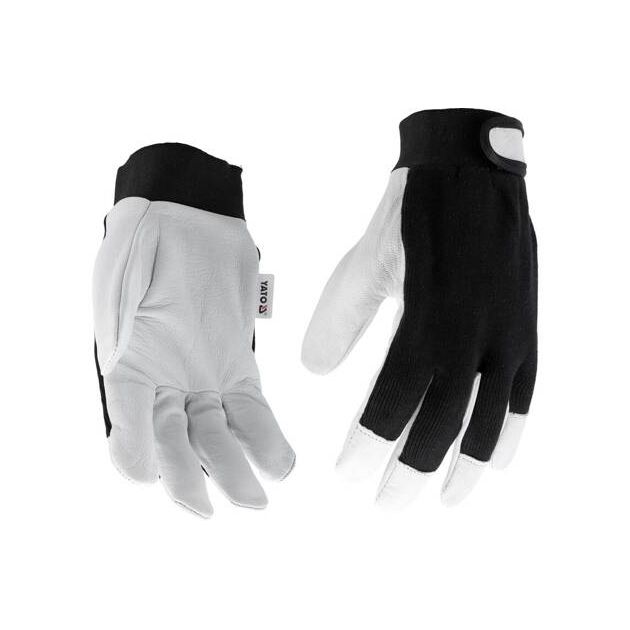 Перчатки рабочие YATO, бело-черные, хлопок + кожа, размер 8, фото , изображение 2 | SNABZHENIE.com.ua