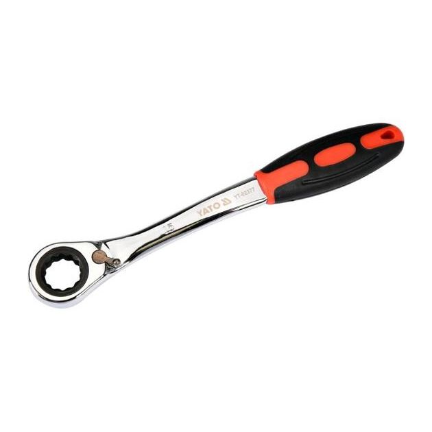 Ключ накидний вигнутий з тріщаткою YATO M15, Cr-V, прогум. ручка, фото , изображение 2 | SNABZHENIE.com.ua