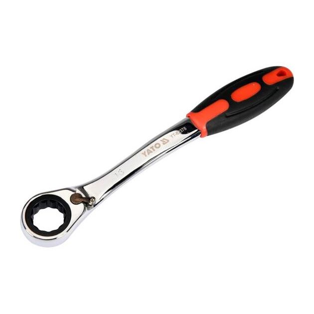 Ключ накидний вигнутий YATO M16 з тріщаткою, HRC 42-48, Cr-V, фото , изображение 2 | SNABZHENIE.com.ua