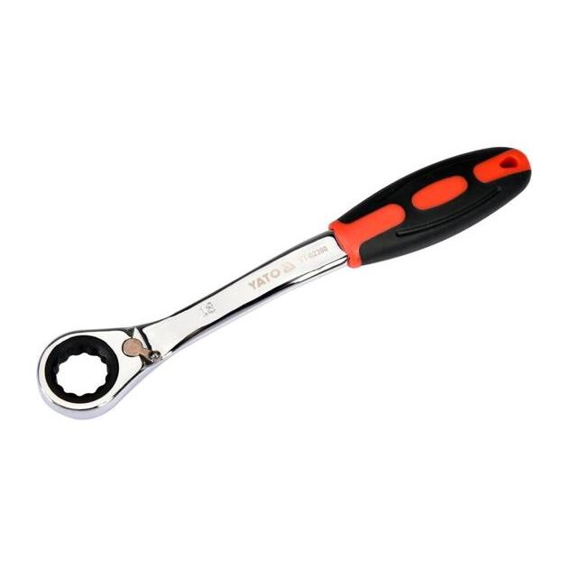 Ключ накидний вигнутий з тріщаткою YATO M18, Cr-V, гумова ручка, фото , изображение 2 | SNABZHENIE.com.ua