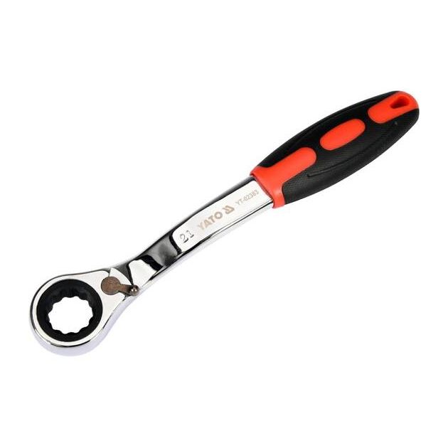 Ключ накидний, вигнутий з тріщаткою YATO: М21,HRC 42-48, Cr-V,з прогумованою ергономічною ручкою(DW), фото , зображення 2 | SNABZHENIE.com.ua