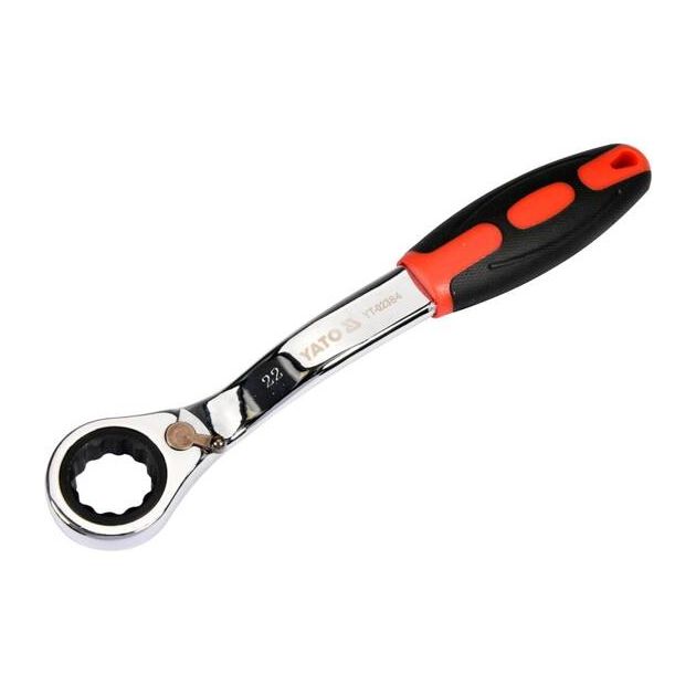 Ключ накидний вигнутий YATO M22 з тріщаткою, прогумована ручка, фото , изображение 2 | SNABZHENIE.com.ua