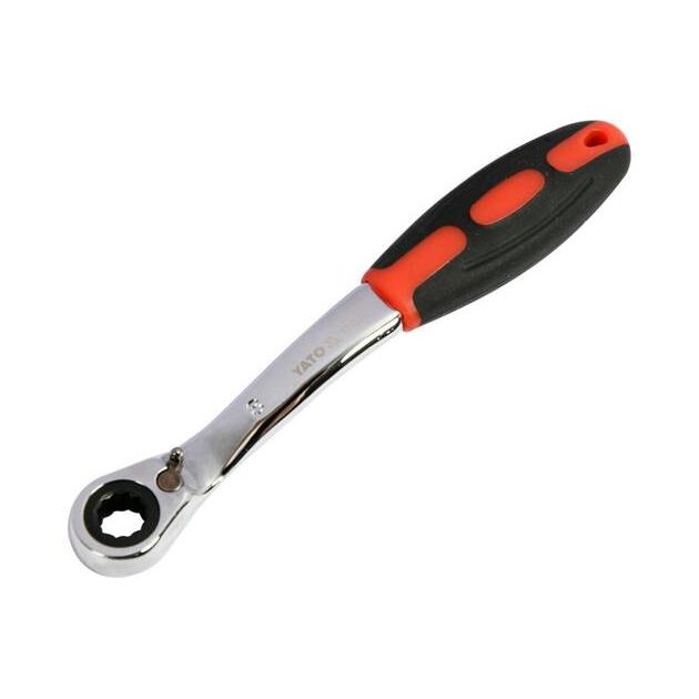 Ключ накидний вигнутий з тріщаткою YATO М8, Cr-V, прогум. ручка, фото , изображение 2 | SNABZHENIE.com.ua
