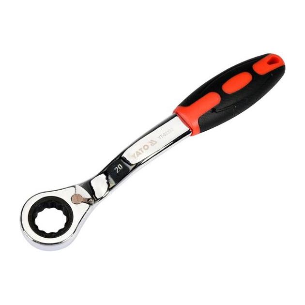 Ключ накидний вигнутий з тріщаткою YATO M20, Cr-V, з гумовою ручкою, фото , изображение 2 | SNABZHENIE.com.ua