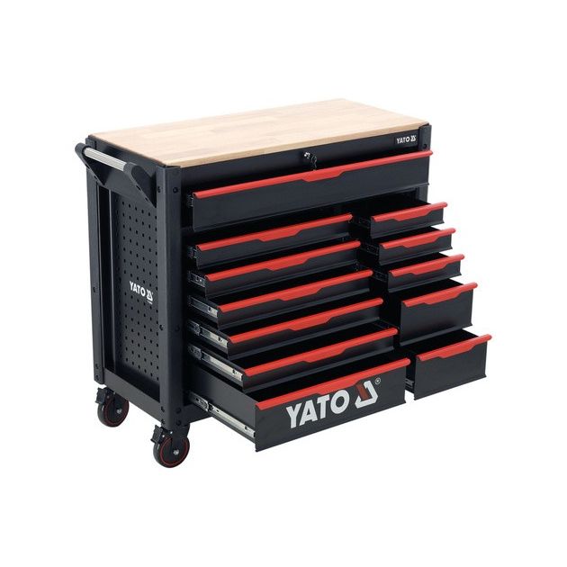 Шафа-візок для інструментів YATO, 12 шуфлядів, 4 колеса, 113x100x48 см, фото , изображение 3 | SNABZHENIE.com.ua
