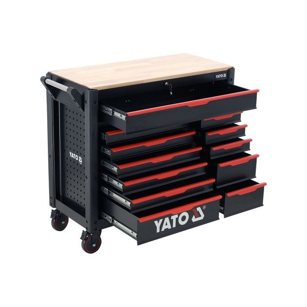 Шафа-візок для інструментів YATO, 12 шуфлядів, 4 колеса, 113x100x48 см, фото , изображение 4 | SNABZHENIE.com.ua
